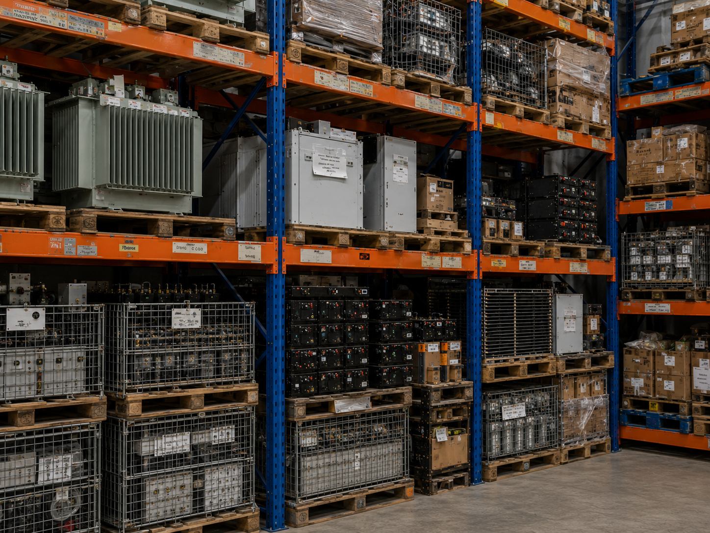 Transformatoren, Batteriespeicher, Elektrotechnik und Energiekomponenten im Lager