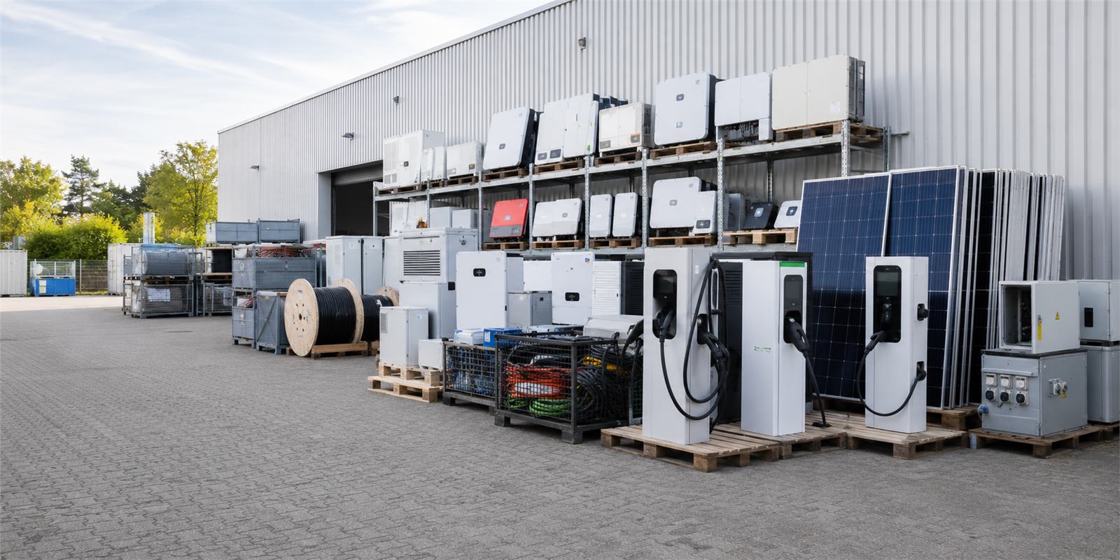 PV-Module, Wechselrichter, Wallboxen und Elektrotechnik-Lagerbestand