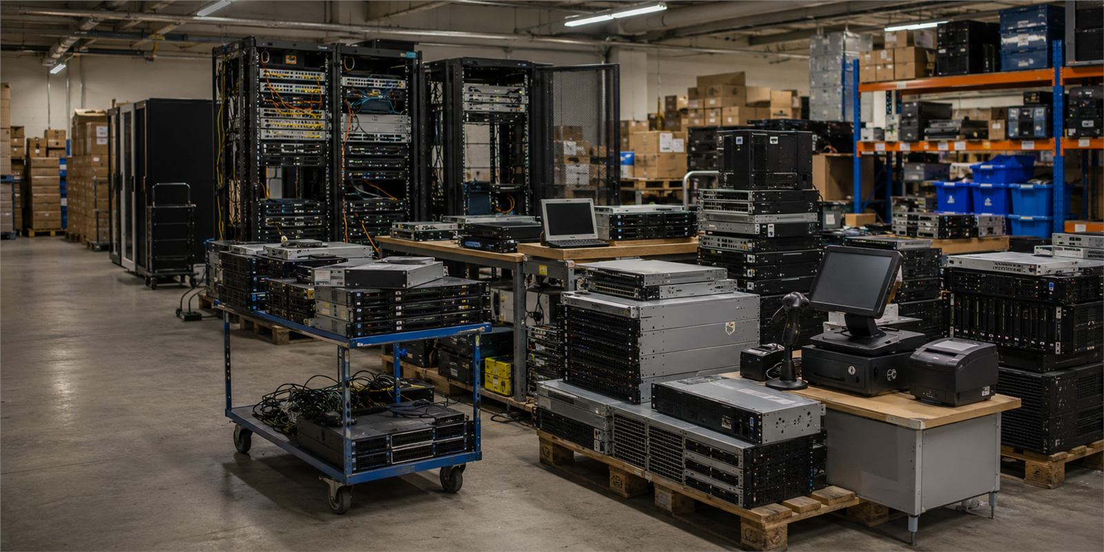 Server, Netzwerktechnik und POS-Hardware als IT-Lagerbestand