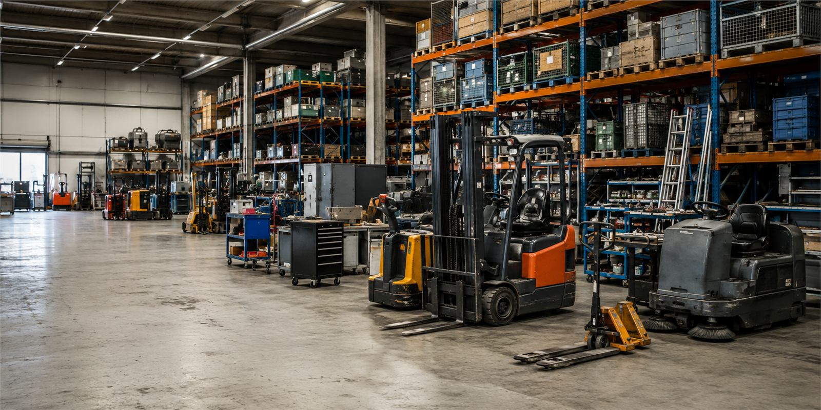Lagertechnik, Stapler, Hubwagen und Betriebsausstattung im Firmenlager